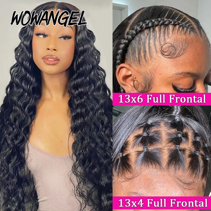 Wowangel 13x6 HD Lace Frontal Wig Loose Deep Wave Wigs Melt Skin 34inch HD Lace Front Human Hair Wig Brazilian Hair Pre Plucked