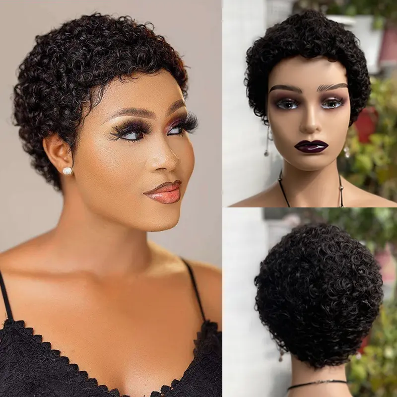 Curly Pixie Cut Wig Human Hair Wig for Women Human Hair Short Wig Human Hair full machine made Wig Layered Machine Made Wig