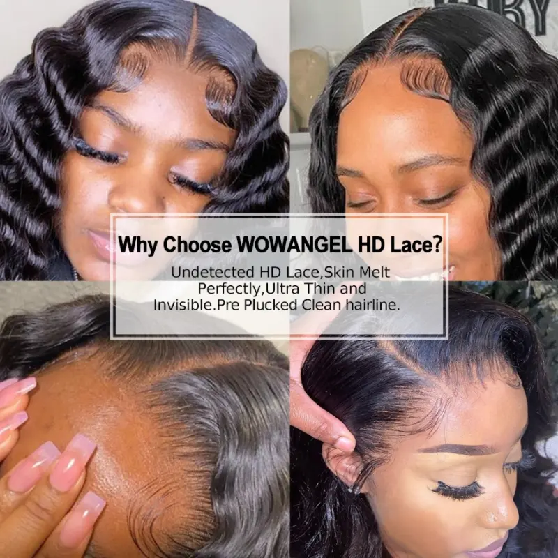 Wowangel 13x6 HD Lace Frontal Wig Loose Deep Wave Wigs Melt Skin 34inch HD Lace Front Human Hair Wig Brazilian Hair Pre Plucked