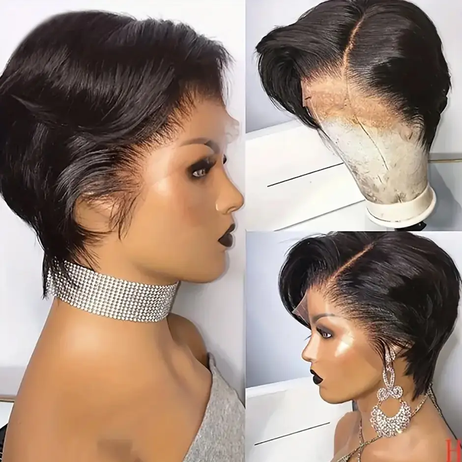 Human Hair Wigs Short Bob Wig T Part Transparent Lace Wig For Women Preplucked Hairline Pixie Cut Wig