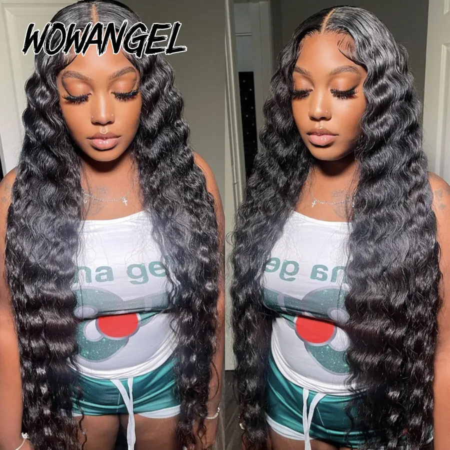 Wowangel 13x6 HD Lace Frontal Wig Loose Deep Wave Wigs Melt Skin 34inch HD Lace Front Human Hair Wig Brazilian Hair Pre Plucked