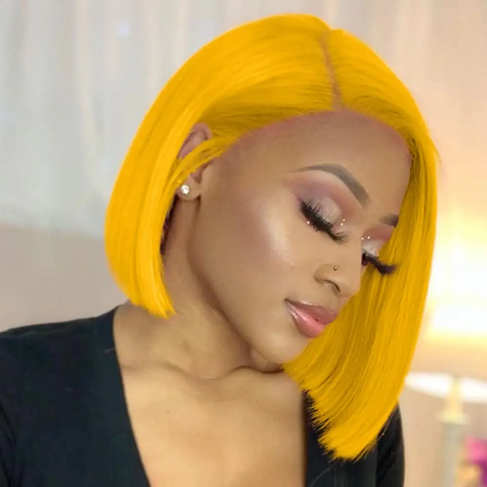 purple Short Bob Human Hair Wigs 13x4 Lace Frontal Wig Colored  Remy Hair Transparent Lace For Women