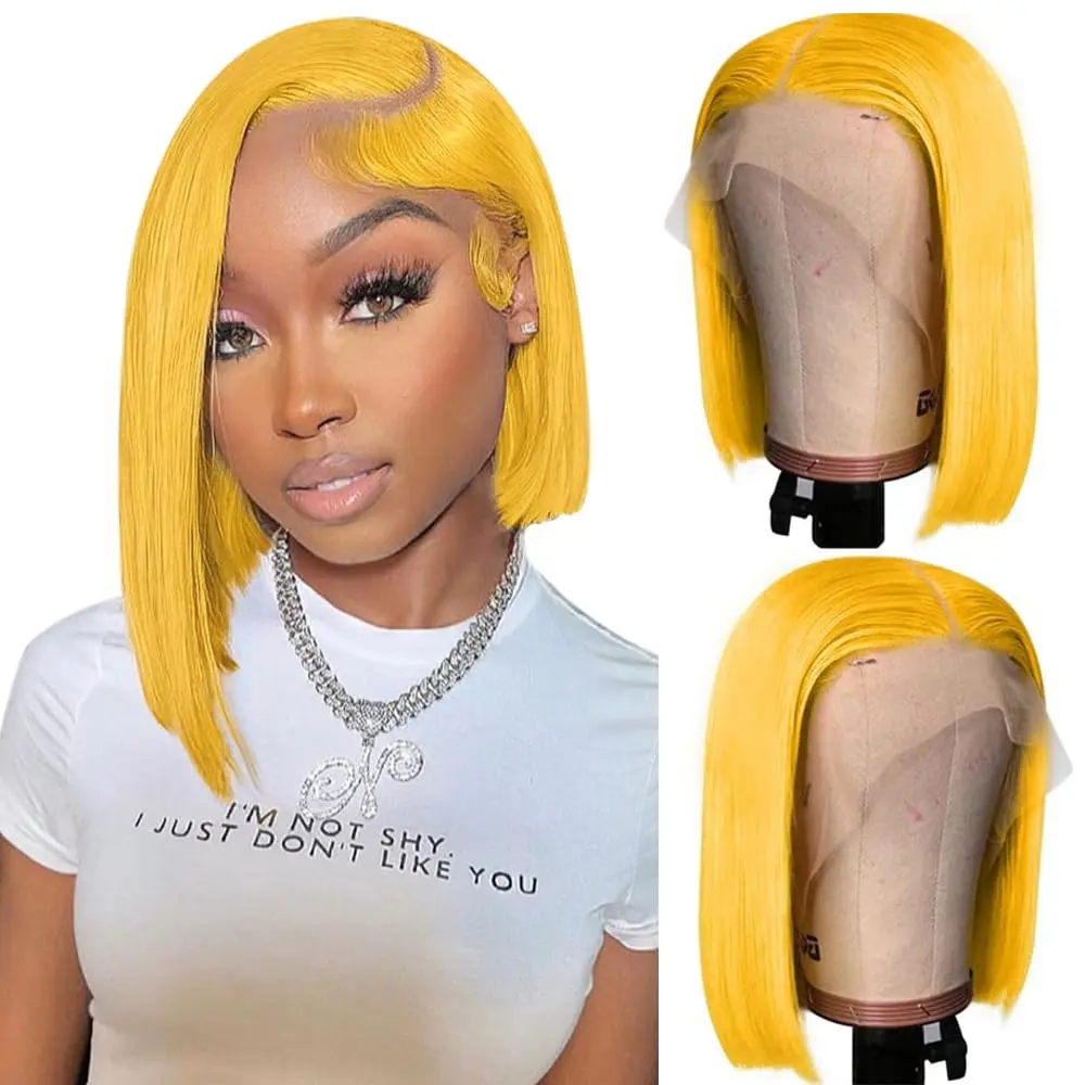 purple Short Bob Human Hair Wigs 13x4 Lace Frontal Wig Colored  Remy Hair Transparent Lace For Women