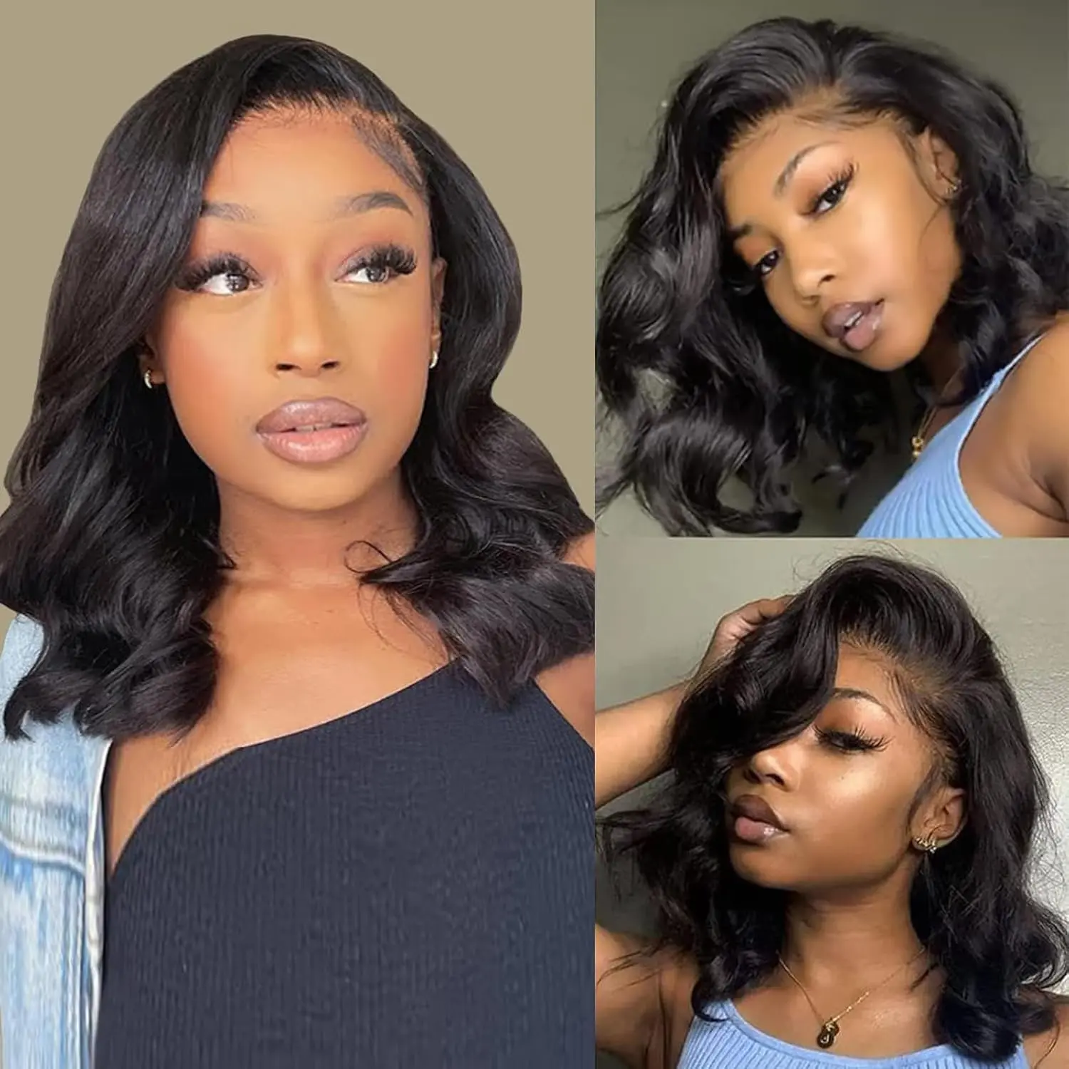 Bob Wig Human Hair 13x4 Frontal Lace Wig 16 Inch Body Wave 150% Density  Lace Front Wigs Human Hair Pre Plucked Bob Wigs for W
