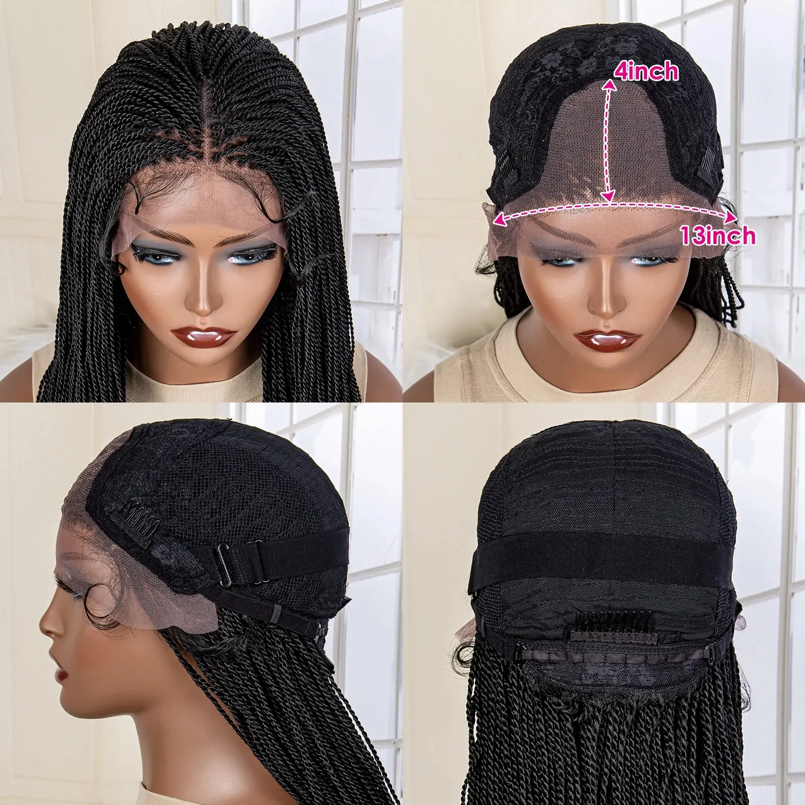 30 Inches Box Braids Synthetic Lace Wig Heat Resistant Fiber Hair Lace Front Braided Wigs for Afro Black Women Cornrow Wigs
