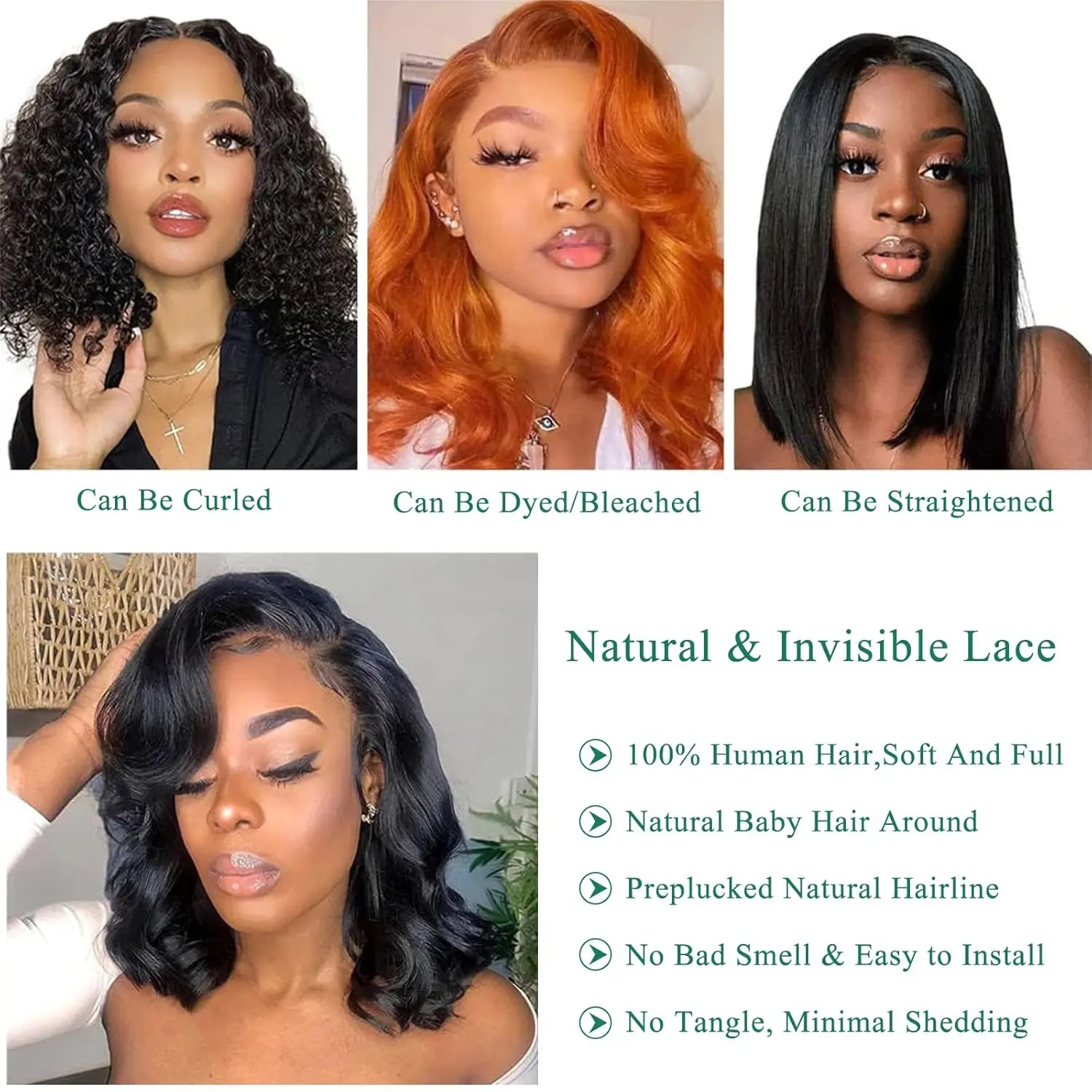 Bob Wig Human Hair 13x4 Frontal Lace Wig 16 Inch Body Wave 150% Density  Lace Front Wigs Human Hair Pre Plucked Bob Wigs for W