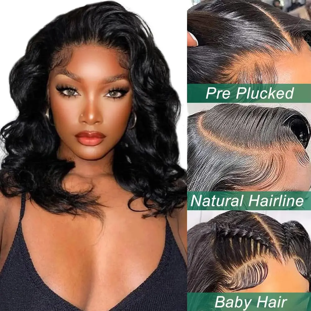 Bob Wig Human Hair 13x4 Frontal Lace Wig 16 Inch Body Wave 150% Density  Lace Front Wigs Human Hair Pre Plucked Bob Wigs for W