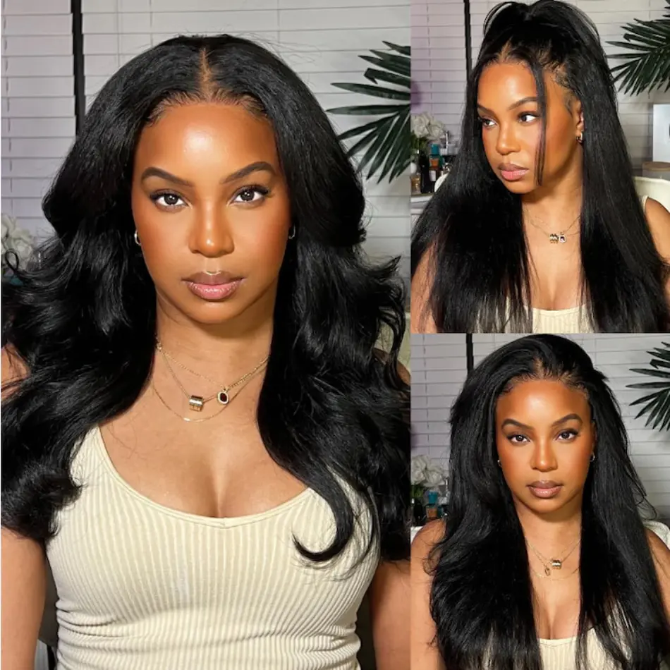 Unice Hair Bye Bye Knots Wig 7x5 Invisible Knots Pre-Cut Lace 4C Kinky Yaki Edges Straight Put On And Go Glueless Wig Human Hair