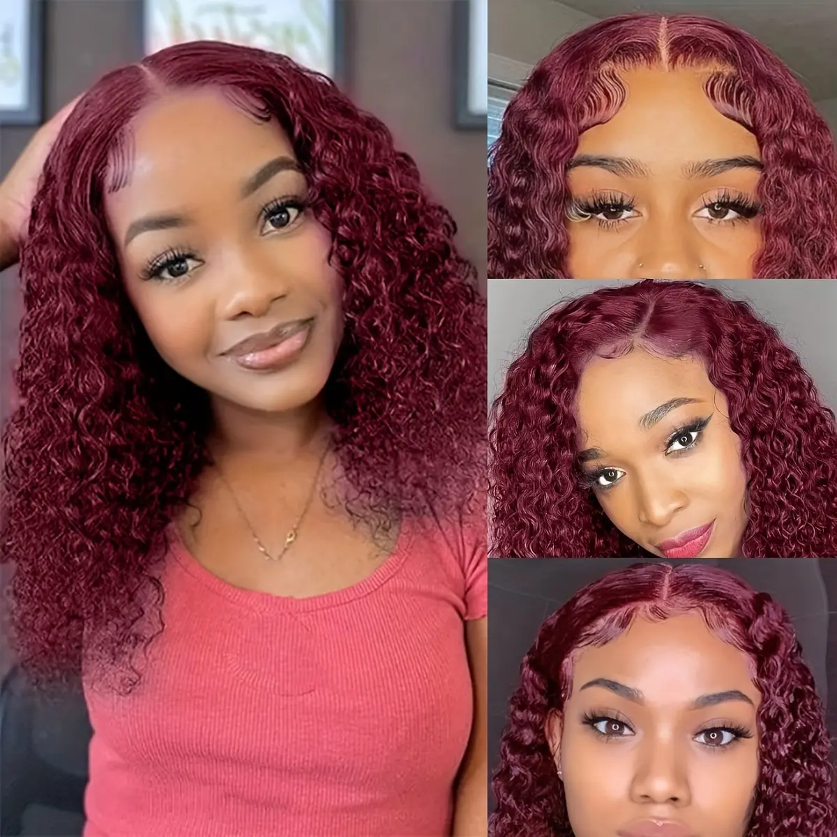 13x4 99J Burgundy Curly Lace Front Wigs Human Hair Bob Wigs Red Human Hair Pre Plucked Brazilian Hair Wigs 10-16inch