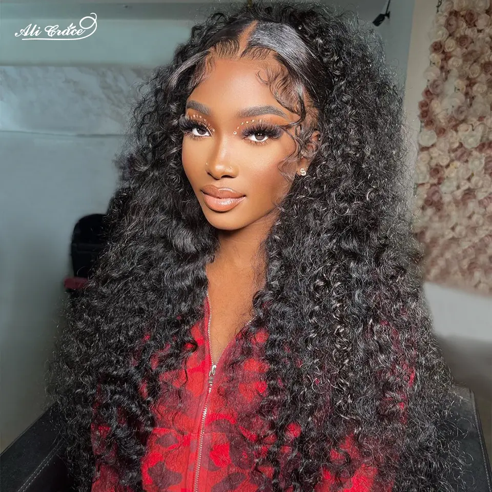 Deep Wave Closure Wigs 4x4 Lace Closure Human Hair Wigs Ali Grace Water Wave Brazilian Hair Pre-plucked Closure Wigs for Women