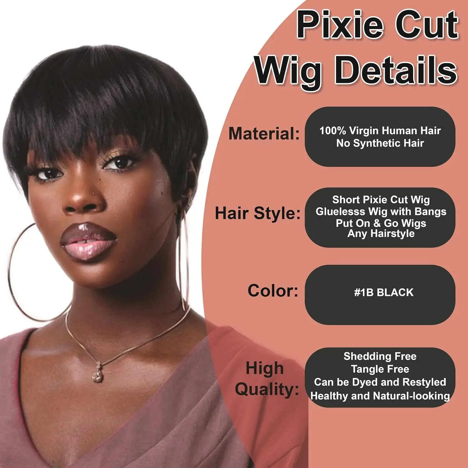 Pixie Cut Wigs 100% Human Hair for Woman, Short Human Hair Pixie Cut Wig full machine made Short Layered Straight Brazili