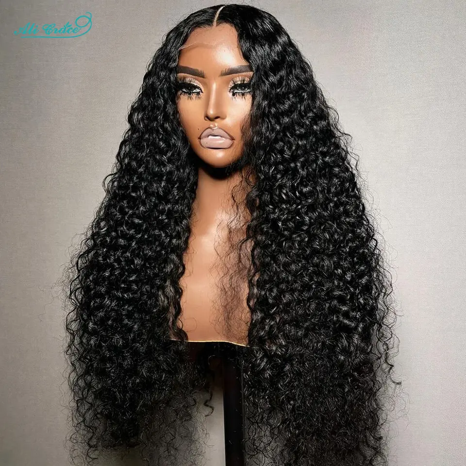 Deep Wave Closure Wigs 4x4 Lace Closure Human Hair Wigs Ali Grace Water Wave Brazilian Hair Pre-plucked Closure Wigs for Women