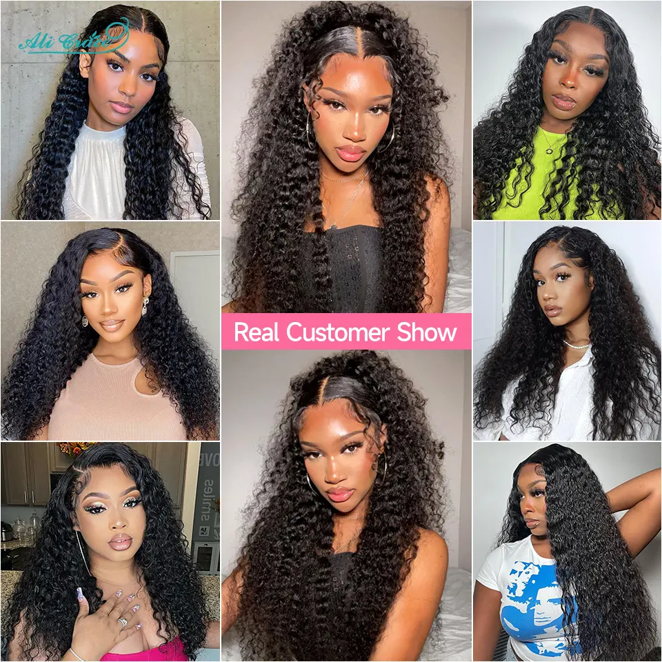 Deep Wave Closure Wigs 4x4 Lace Closure Human Hair Wigs Ali Grace Water Wave Brazilian Hair Pre-plucked Closure Wigs for Women