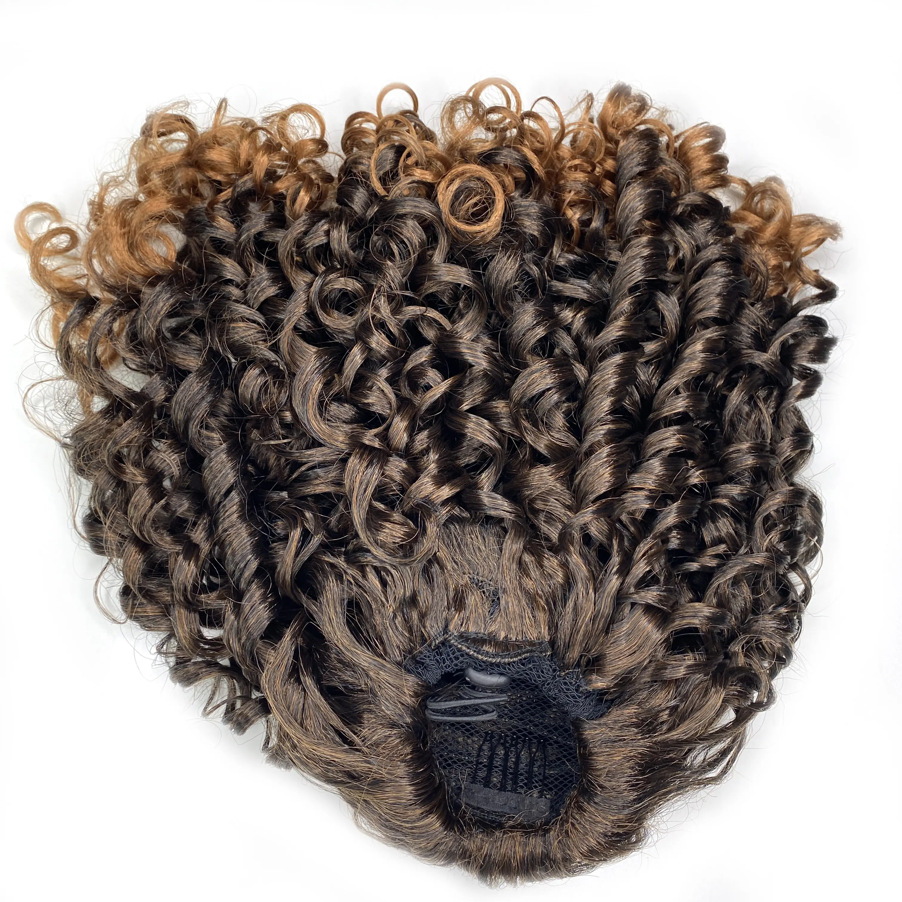 Curly Ponytail Extension for Black Women Drawstring Ponytail Hair Extensions 16 Inch Synthetic Pony Tail Mix Brown Fake Ponytail