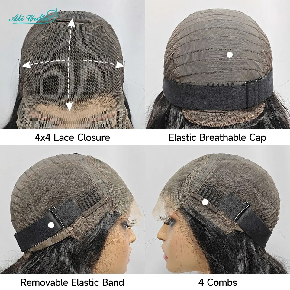 Deep Wave Closure Wigs 4x4 Lace Closure Human Hair Wigs Ali Grace Water Wave Brazilian Hair Pre-plucked Closure Wigs for Women