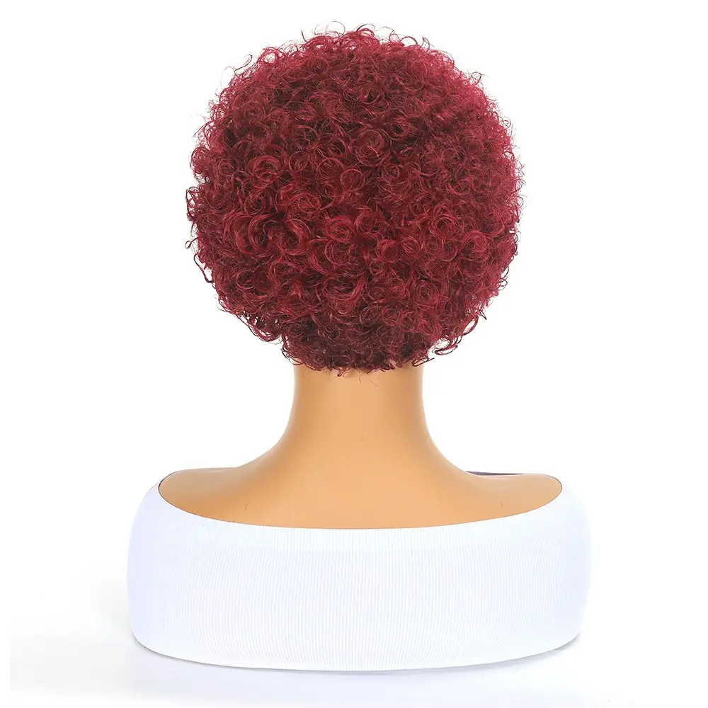 99J Burgundy Pixie Cut Wig Short Wavy Curly Human Hair Wigs 13x1 Transparent Lace Wig For Women