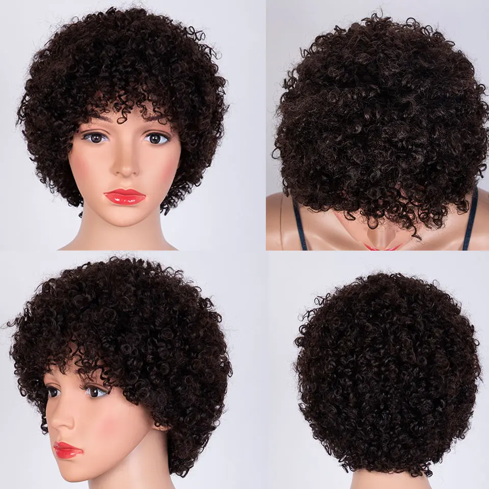 Short Human Hair Wigs Afro Kinky Curly 100% Human Hair Wig for Black Women Machine Made   Wig