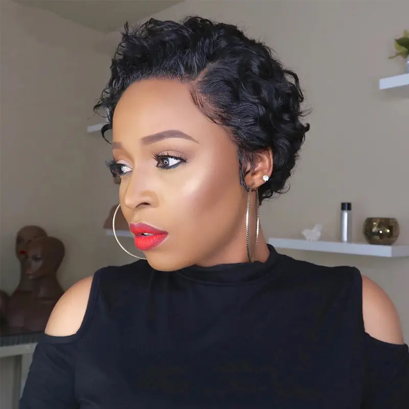 Short Bob Wig Pixie Cut Wig Curly Human Hair Wigs For Women 13*4*1 Lace Front Transparent Deep Wave Lace Wig