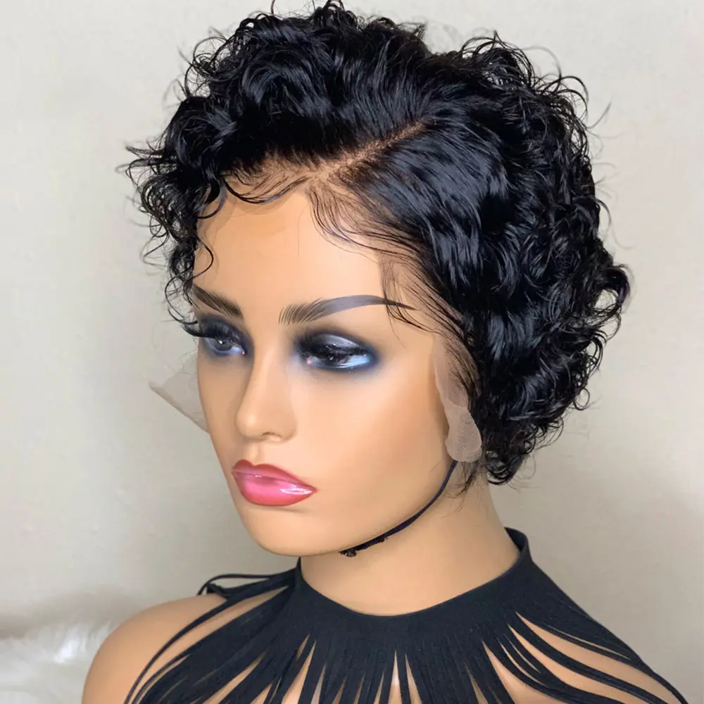 Short Bob Wig Pixie Cut Wig Curly Human Hair Wigs For Women 13*4*1 Lace Front Transparent Deep Wave Lace Wig