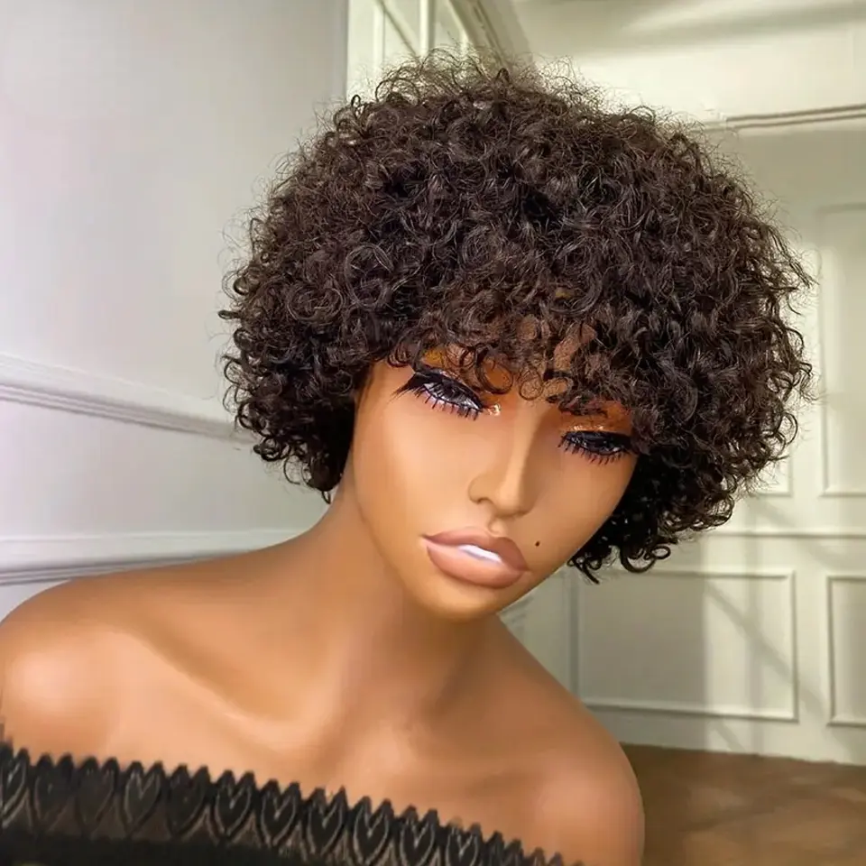 Short Human Hair Wigs Afro Kinky Curly 100% Human Hair Wig for Black Women Machine Made   Wig