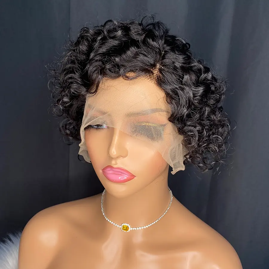 Short Bob Wig Pixie Cut Wig Curly Human Hair Wigs For Women 13*4*1 Lace Front Transparent Deep Wave Lace Wig