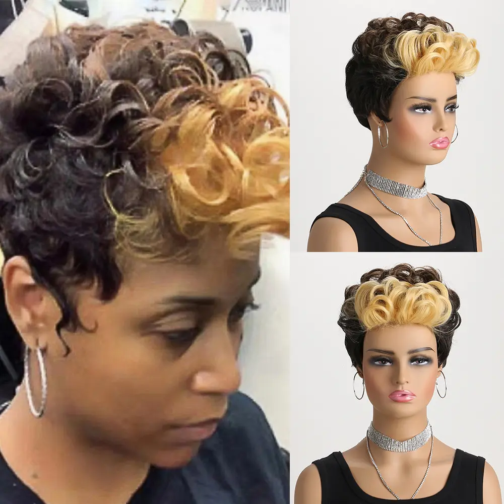 Short Synthetic Wig Short Curly Wig Natural Wigs for Black/White Women Short Pixie Cut Curly Wig Short Hair Styles Wig