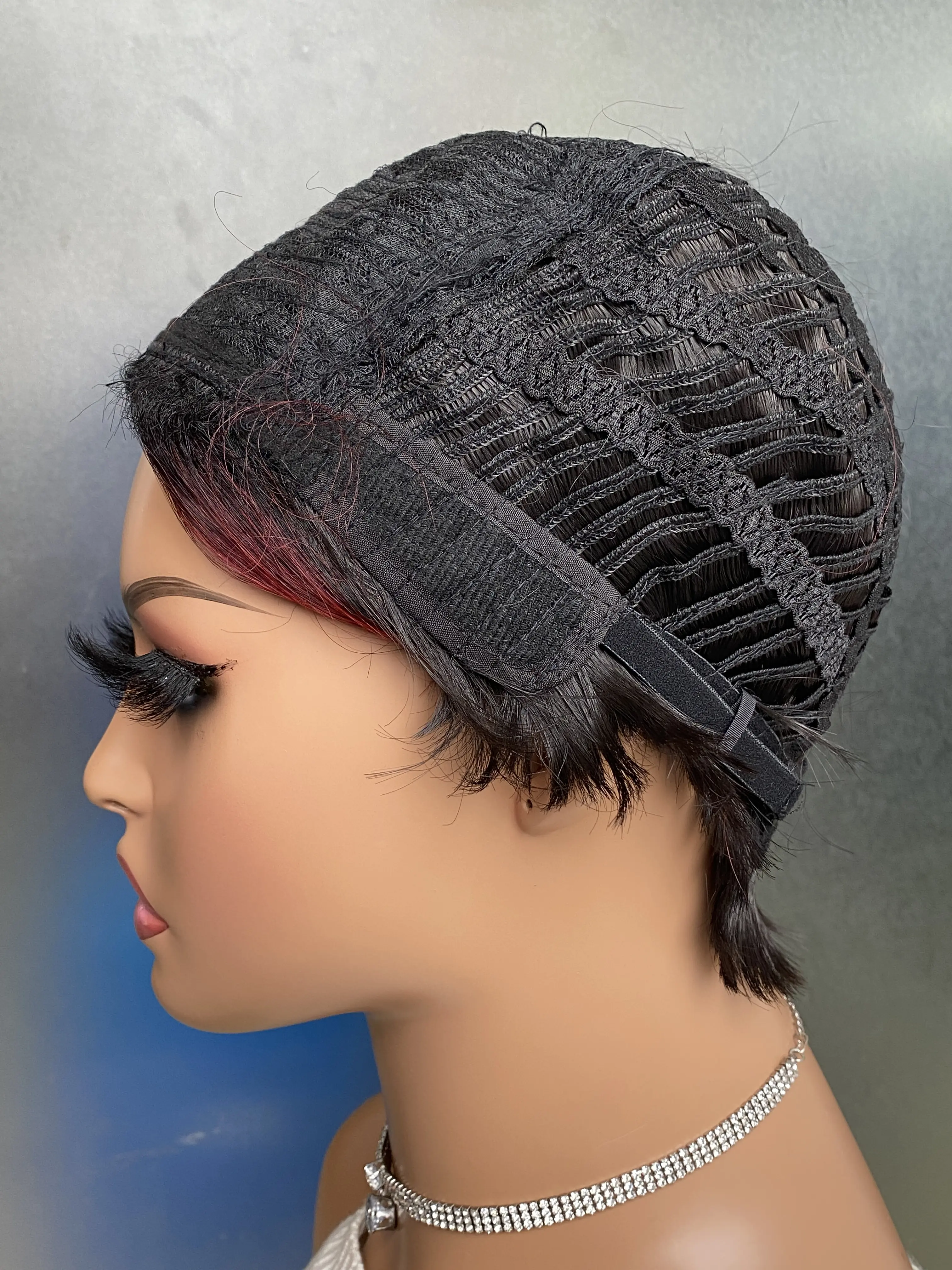 Synthetic wig Short Ombre Burgundy Hair Wigs for Black Women Afro Curly Hairstyles for Women Pixie Cut Wigs with Curly Bangs