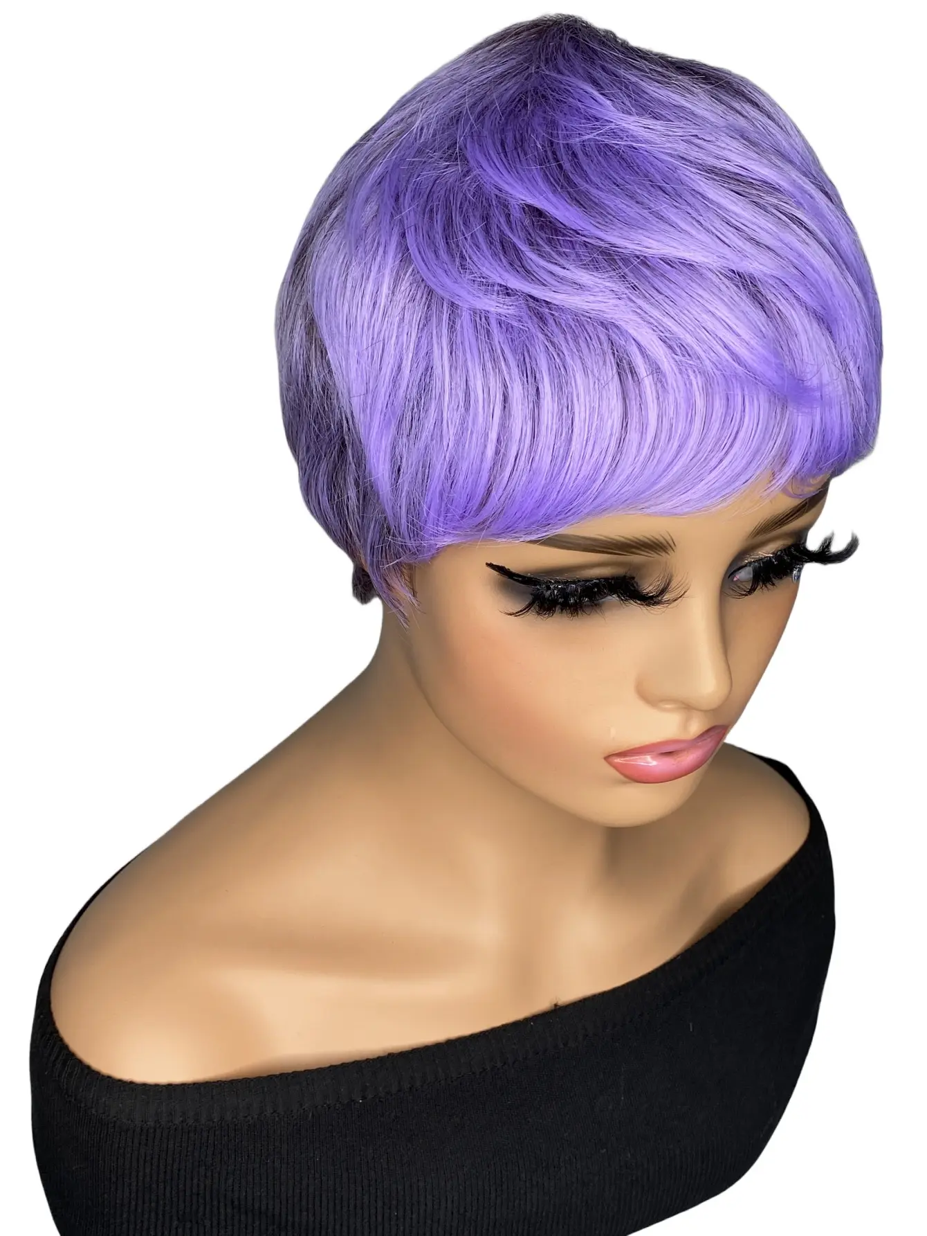 Synthetic Short Pixie Cut Wigs for Black/White Women Mixed Purple Hair Wig Short Pixie Cut Hairstyles for Women
