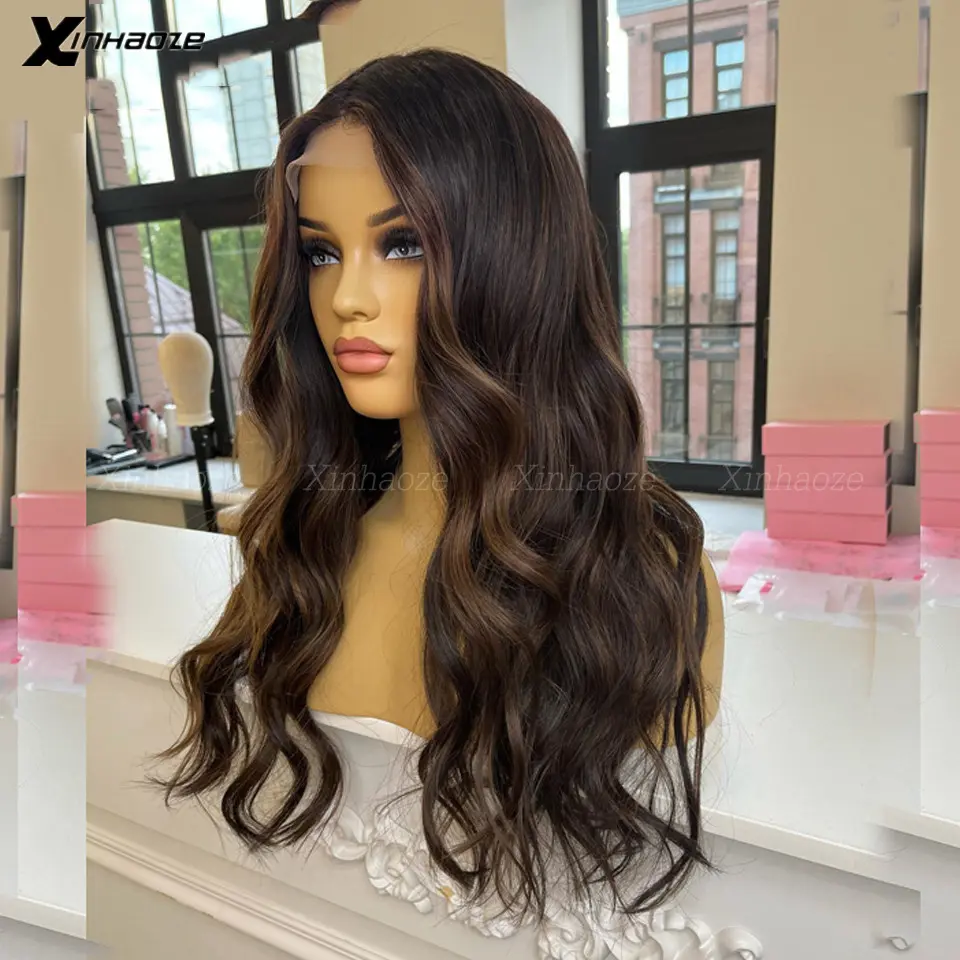 Body Wave Highlight Wig 5x5 Silk Top Lace Closure Human Hair Wig Brown Black Colored Lace Wigs Preplucked Hairline Wig For Women