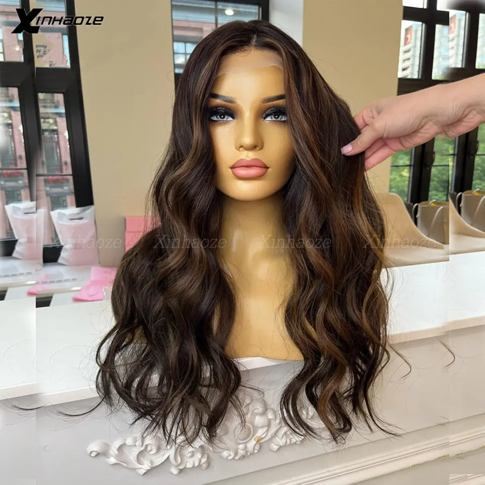 Body Wave Highlight Wig 5x5 Silk Top Lace Closure Human Hair Wig Brown Black Colored Lace Wigs Preplucked Hairline Wig For Women