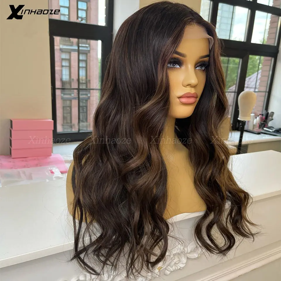 Body Wave Highlight Wig 5x5 Silk Top Lace Closure Human Hair Wig Brown Black Colored Lace Wigs Preplucked Hairline Wig For Women