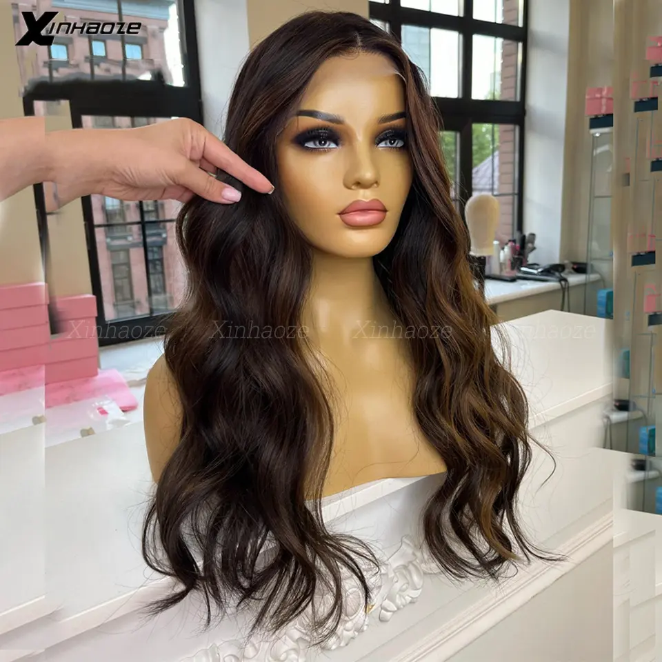 Body Wave Highlight Wig 5x5 Silk Top Lace Closure Human Hair Wig Brown Black Colored Lace Wigs Preplucked Hairline Wig For Women
