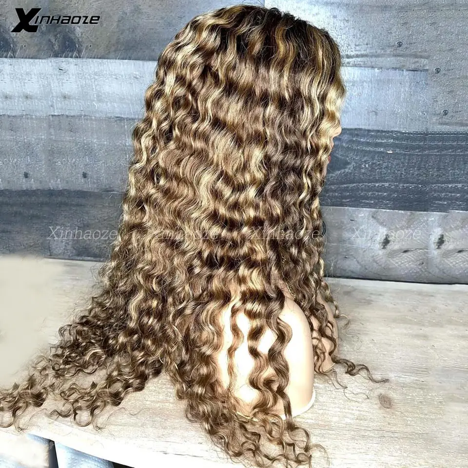 #4/27 Curly 13x6 Lace Front Human Hair Wigs Pre Plucked Natural Hairline Brazilian Deep Wave Remy Hair for Women Bleached Knots