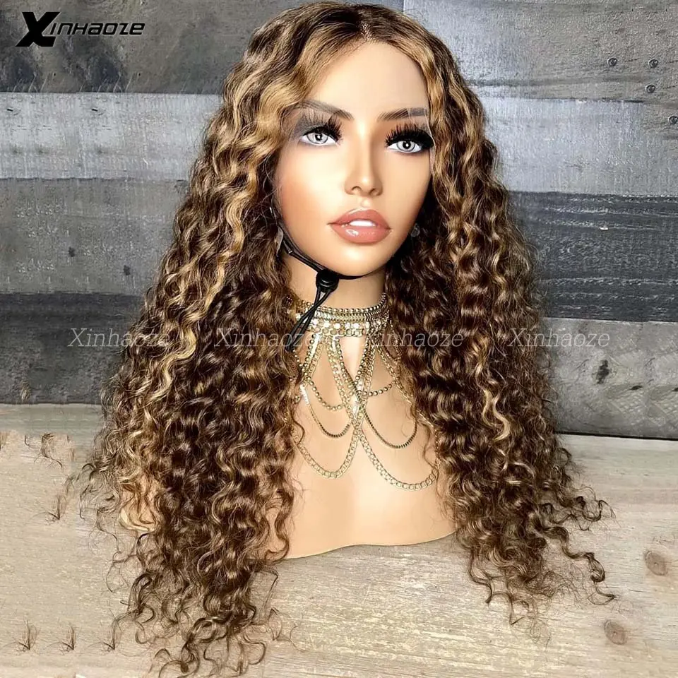 #4/27 Curly 13x6 Lace Front Human Hair Wigs Pre Plucked Natural Hairline Brazilian Deep Wave Remy Hair for Women Bleached Knots