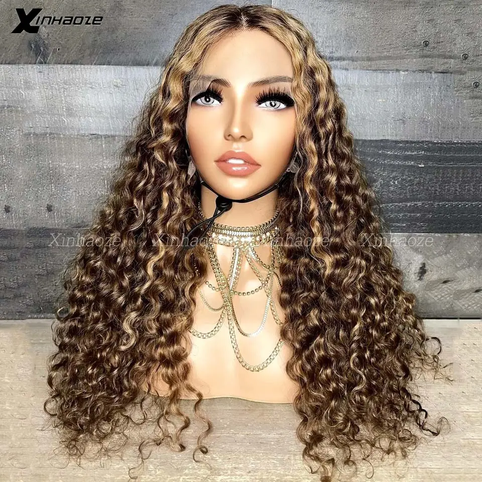 #4/27 Curly 13x6 Lace Front Human Hair Wigs Pre Plucked Natural Hairline Brazilian Deep Wave Remy Hair for Women Bleached Knots