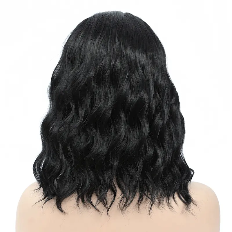 Synthetic Black Short Wavy Headband Wig For Black Women Curly Half Wigs With Headband Attached Wigs Wigs For Women