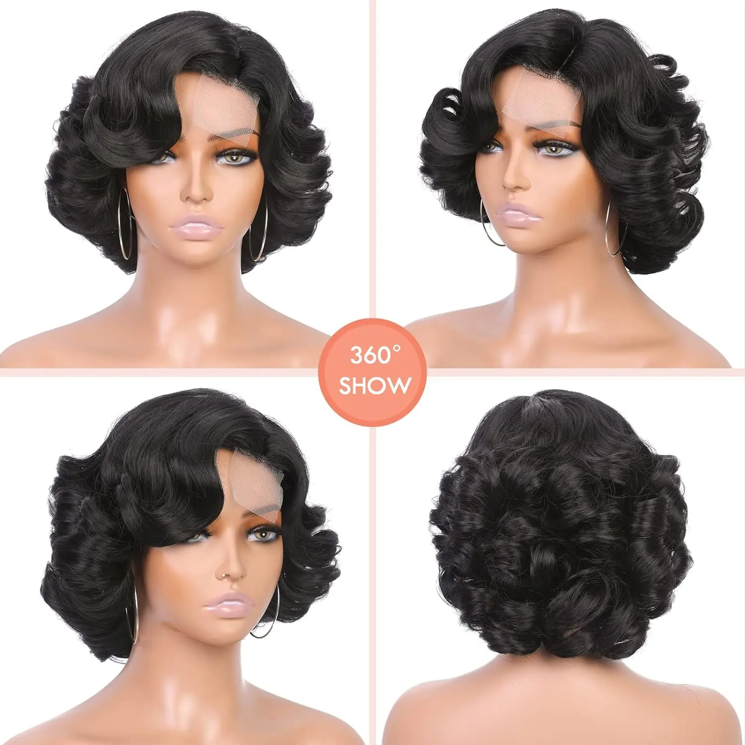 Short Synthetic Wig Curly Bob Wigs Loose Wave Side Part Wig for Black Women Heat Resistant Weave Full Wigs