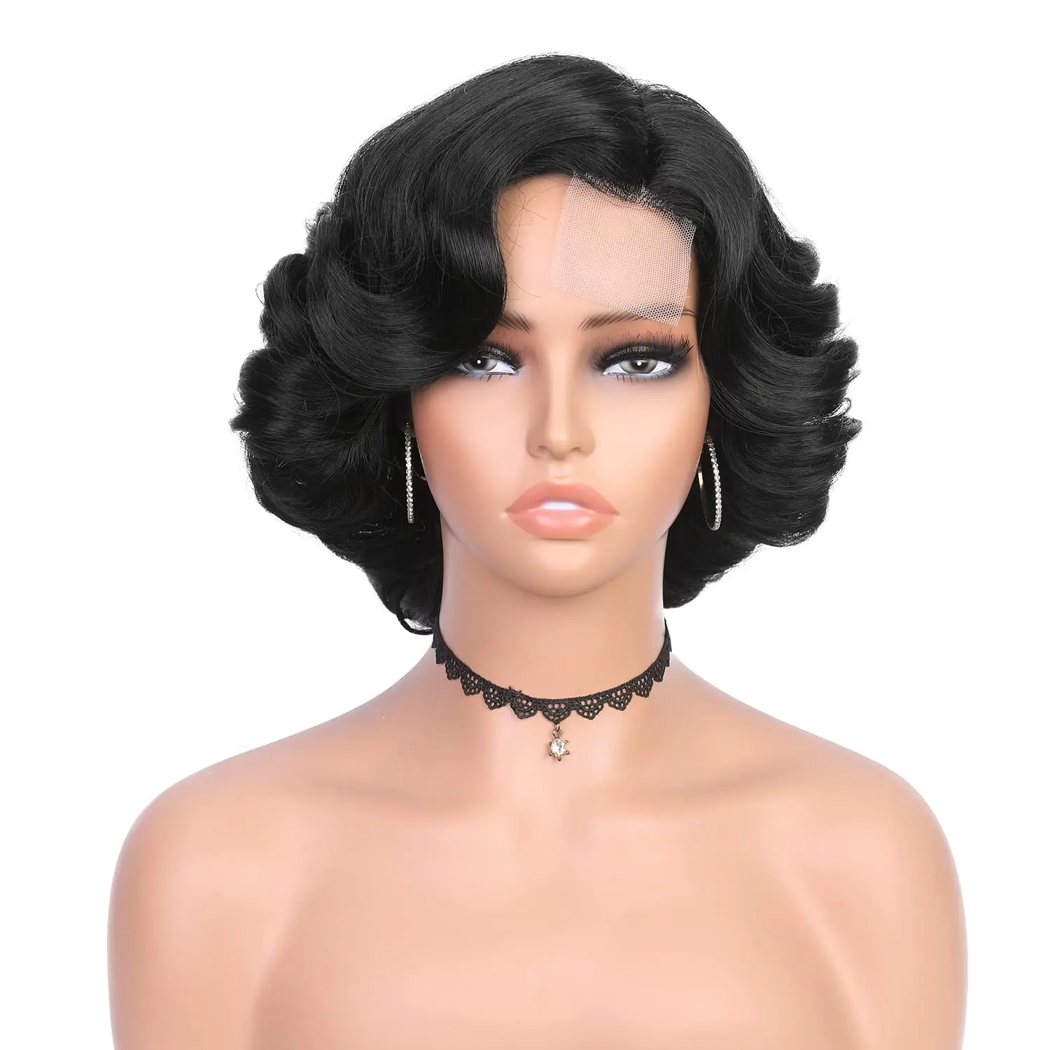 Short Synthetic Wig Curly Bob Wigs Loose Wave Side Part Wig for Black Women Heat Resistant Weave Full Wigs