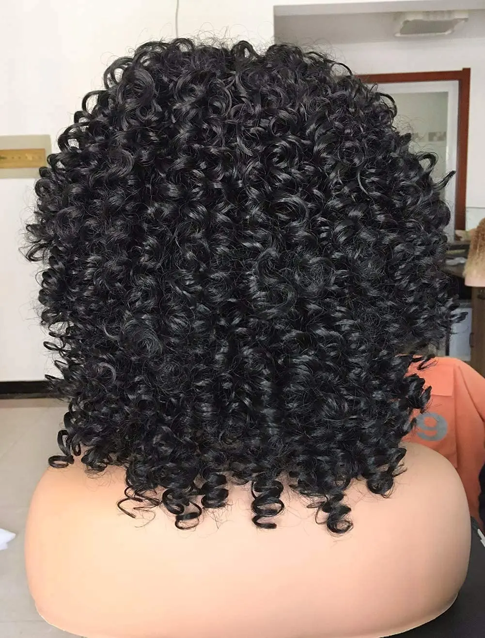 Short Curly Synthetic Wigs For Black Women With Bangs Afro Short Kinky Curly Big Bouncy Hair Wig 14 inch