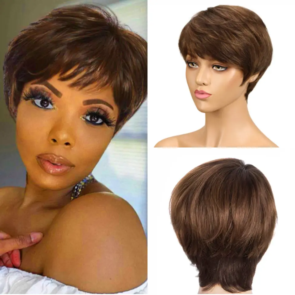 Short Human Hair Wigs For Women Short Straight Pixie Cut Wig  Layered Pixie Wigs For Women Wigs Natural Colou Machine Made