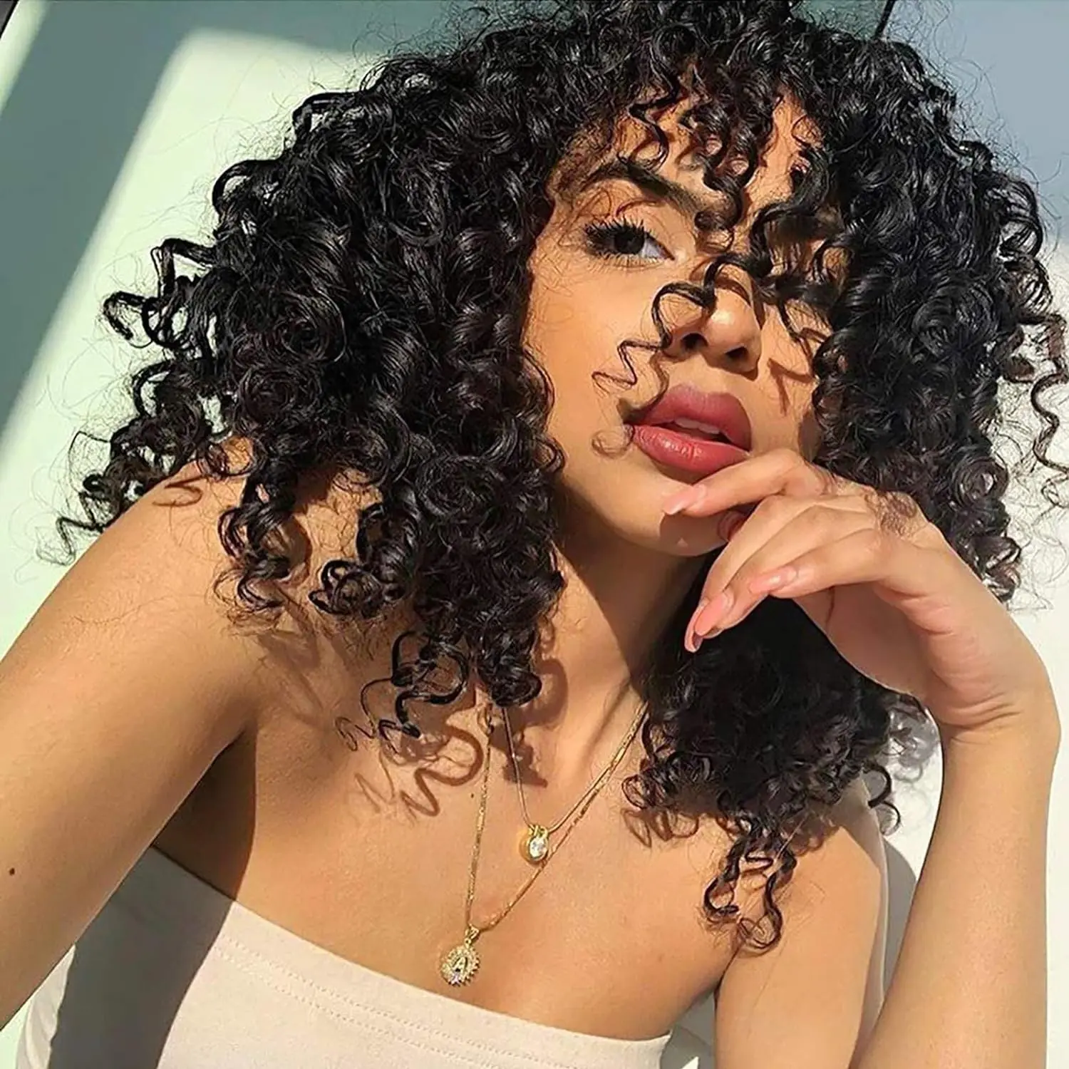 Short Curly Synthetic Wigs For Black Women With Bangs Afro Short Kinky Curly Big Bouncy Hair Wig 14 inch