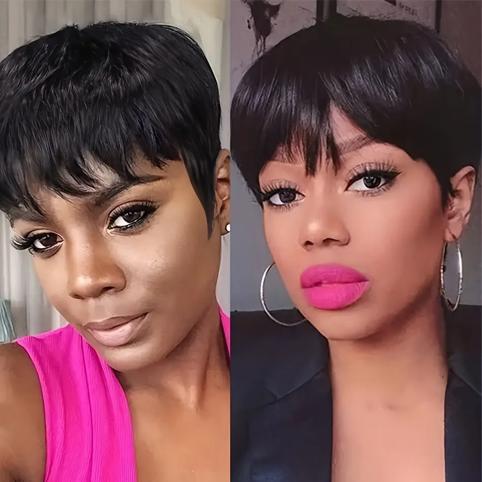Short Human Hair Wigs For Women Short Straight Pixie Cut Wig  Layered Pixie Wigs For Women Wigs Natural Colou Machine Made