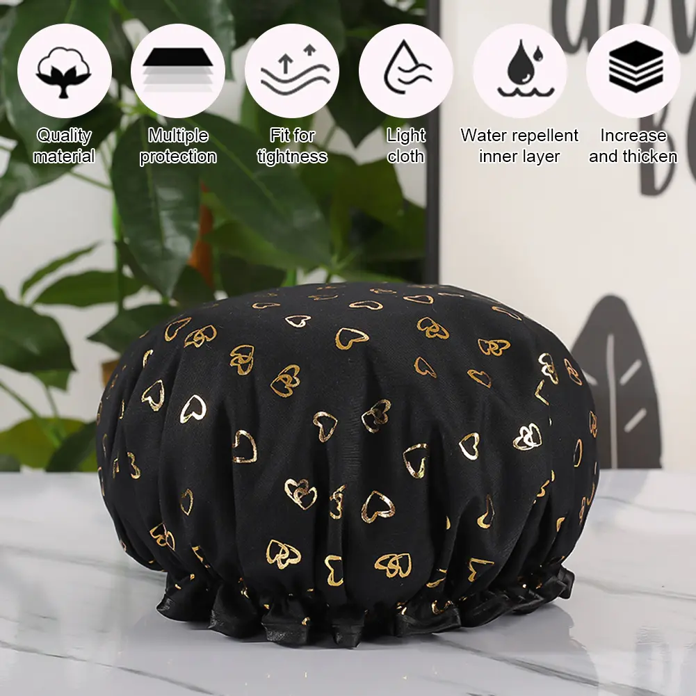 Double-layer Water-proof Shower Cap Antifouling Kitchen Hair Cover Bathroom Bath Hat Elastic Comfortable Design Fashion