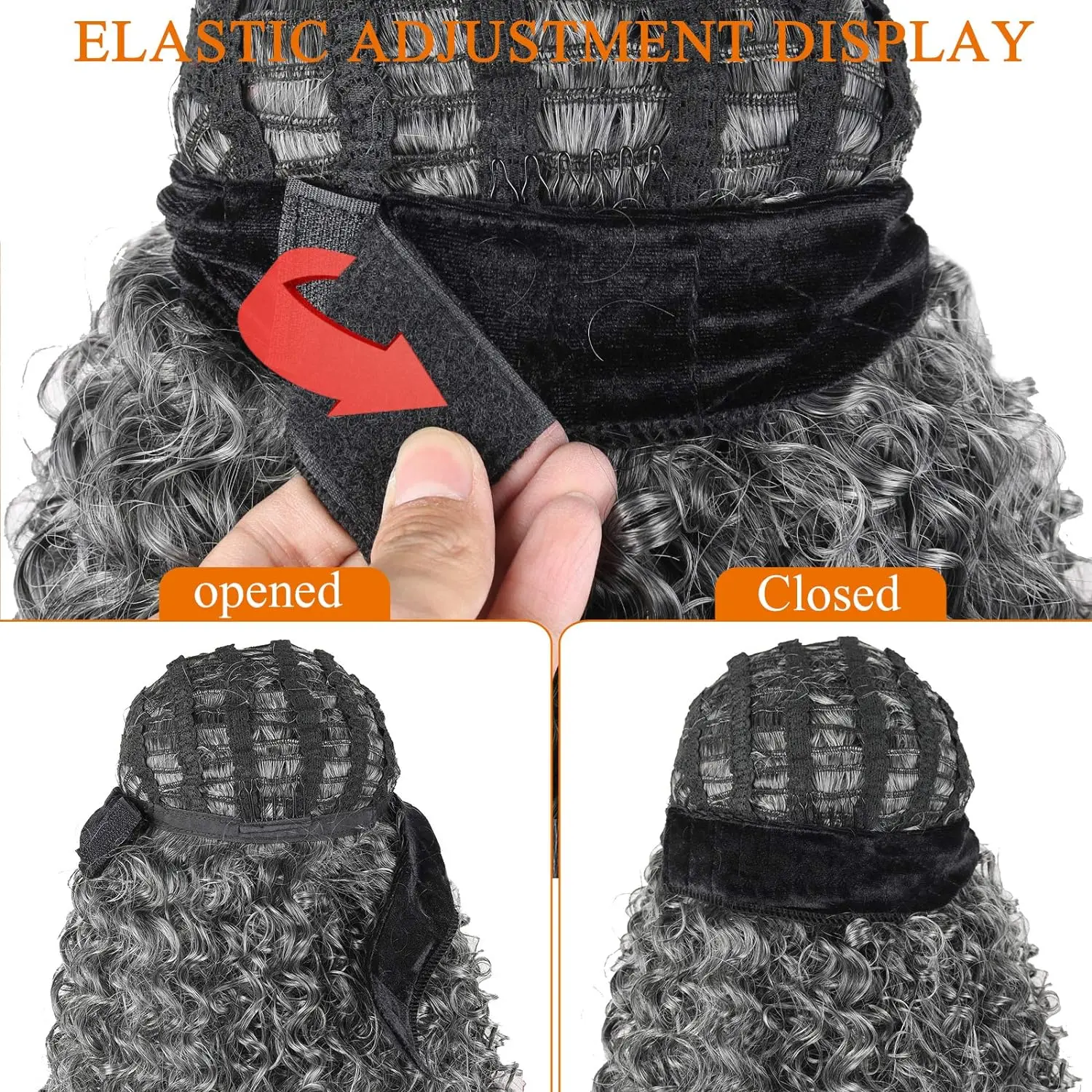 Short Afro Kinky Curly Grey Headband Wigs for Black Women Synthetic Curly Headband Wig Black Headband Wig