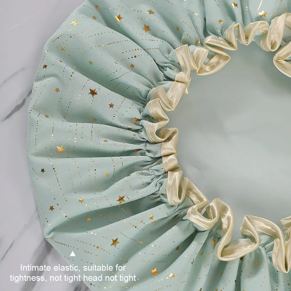 Double-layer Water-proof Shower Cap Antifouling Kitchen Hair Cover Bathroom Bath Hat Elastic Comfortable Design Fashion
