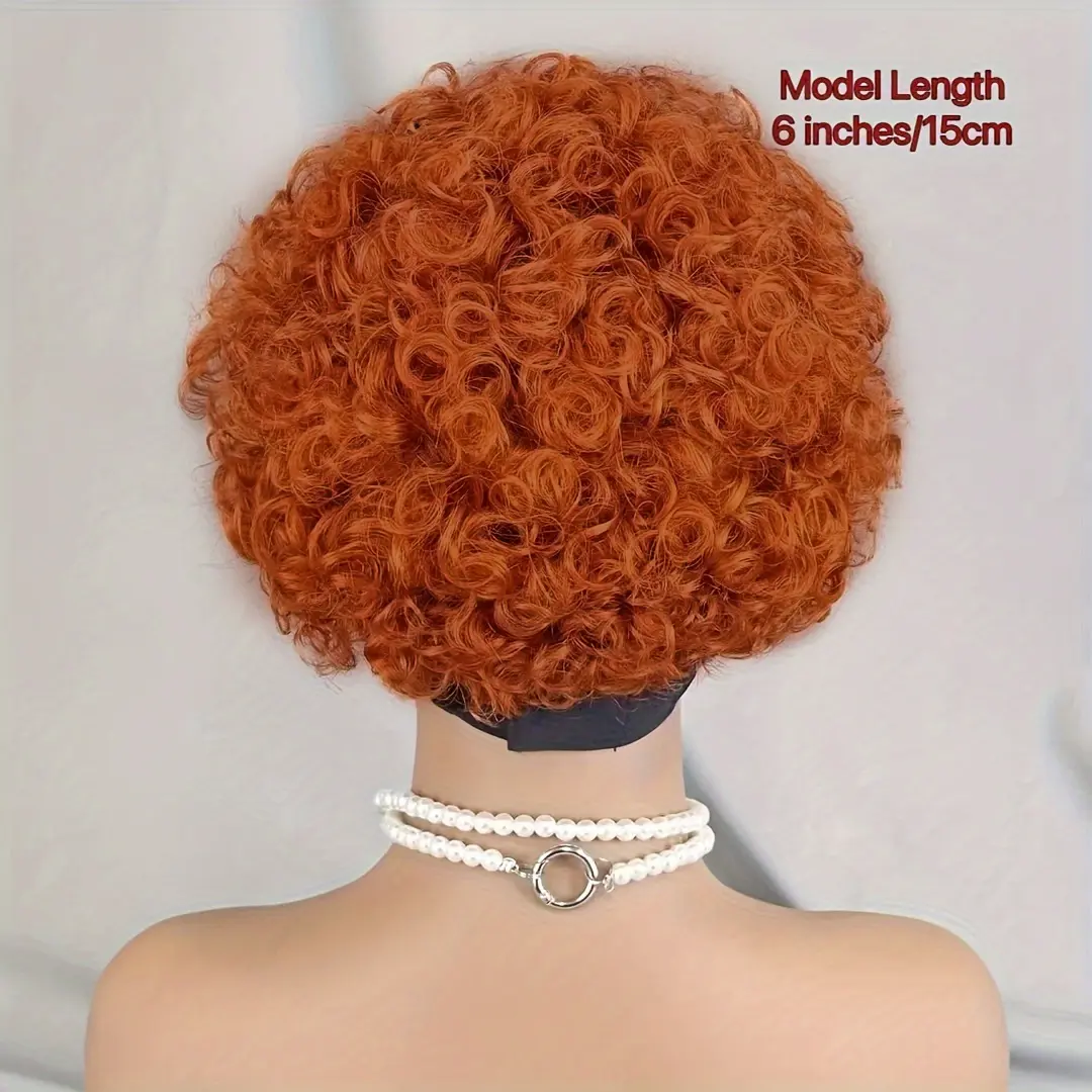 Headband Curly Pixie hair with Wig - short curly human hair, machine made 150% density, suitable for everyday and party