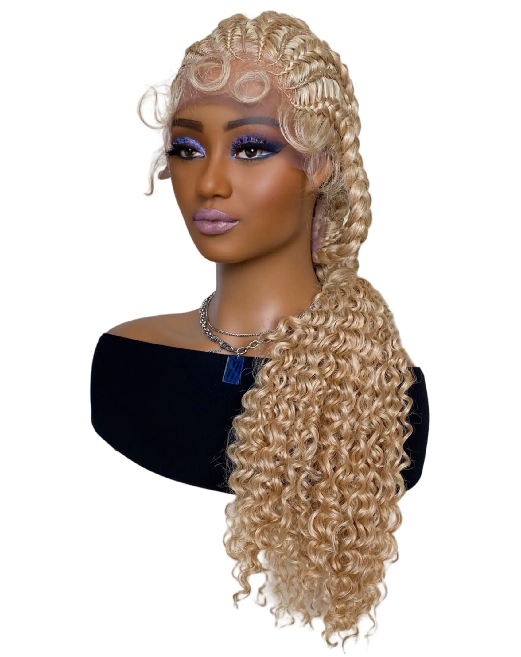 Synthetic Hair Braided Ponytailtail Lace Front Wigs 28 Inch Kinky Curly Frontal With Baby Hair For Afro Women