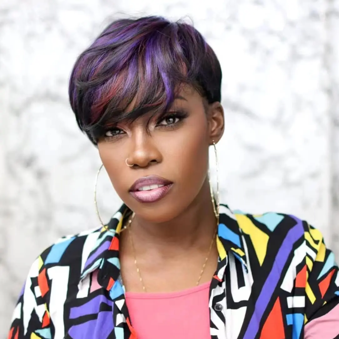 Synthetic Short Pixie Cut Wigs for Black/White Women Natural Mixed Purple Hair Wig Short Pixie Cut Hairstyles for Women
