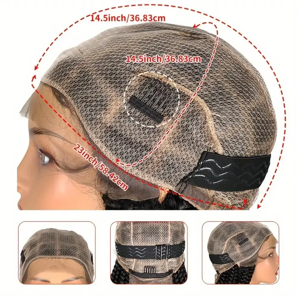 36inchSynthetic  Lace Frontal Braided Wig  Heat Resistant Knotless Large Box Braids Square Shape Hair Afro Style Full Lace Wig f