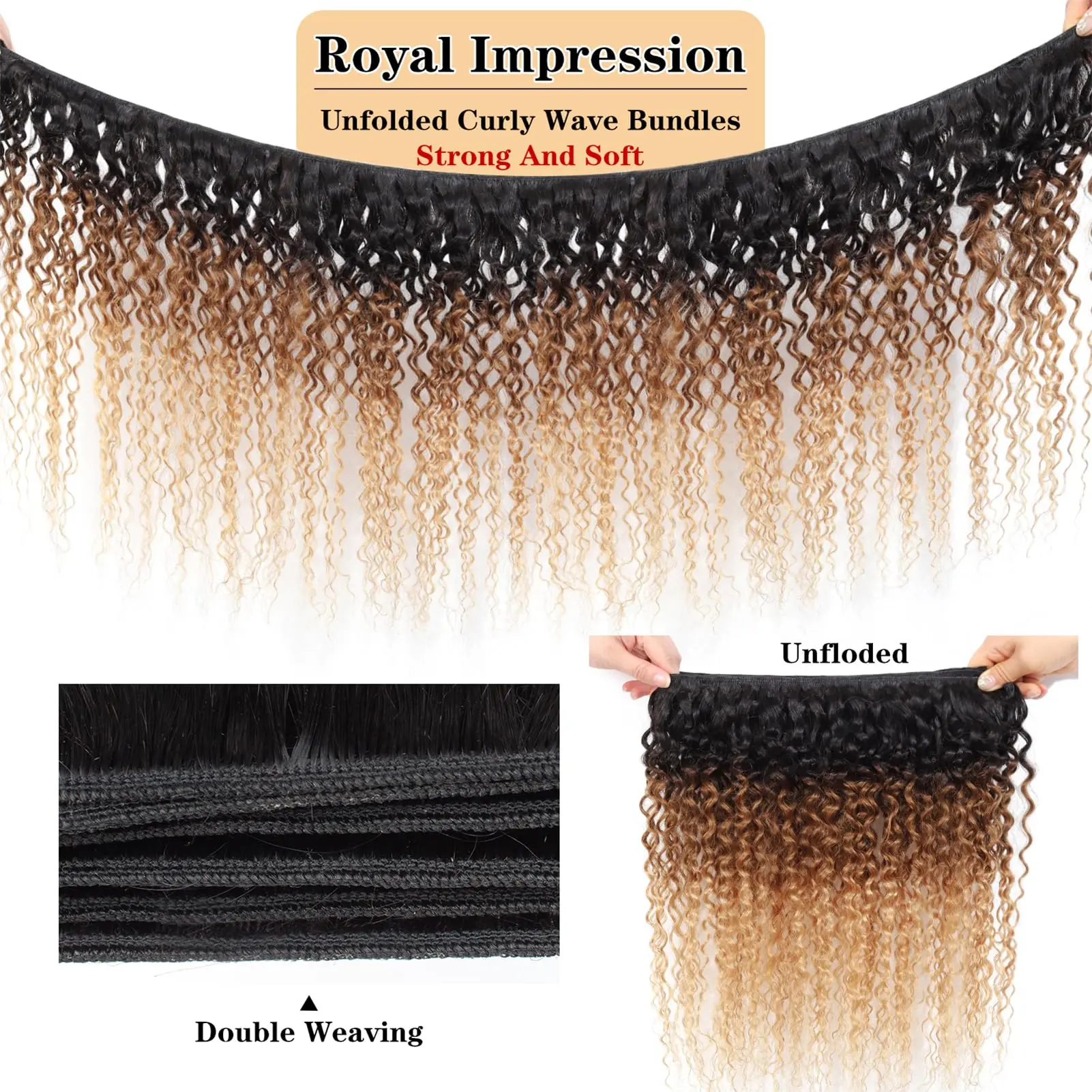 15A Brazilian Kinky Curly Human Hair Bundles Ombre Blonde Colored Curly Hair Weave 1/3/4 Bundles 100% Virgin Raw Hair Extensions